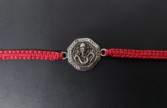 Ganesha Rakhi for Brother Silver with Thread - Perfect for Men, Women, Boys, and Girls on Raksha Bandhan