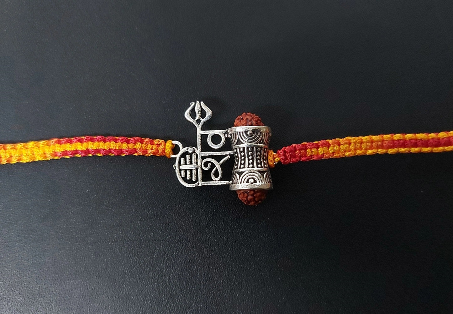 Shiv Damroo Rakhi for Brother 925 Sterling Silver with Thread - Perfect for Men, Women, Boys, and Girls on Raksha Bandhan