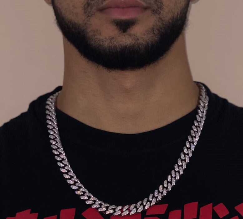 925 Sterling Silver CZ Cuban Link Chain Necklace For Men