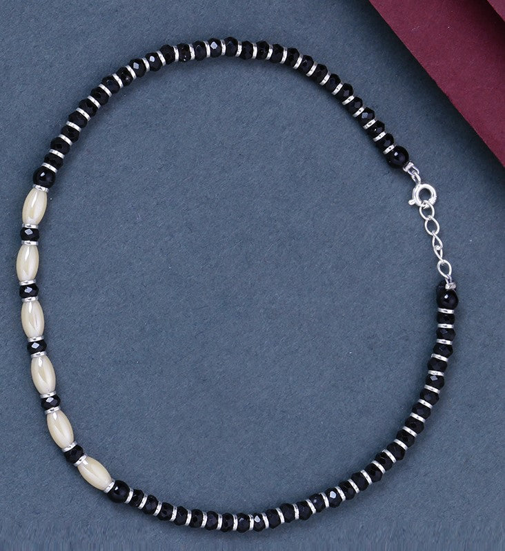 Sterling silver 925 Peach color Bead Nazariya Anklet for women