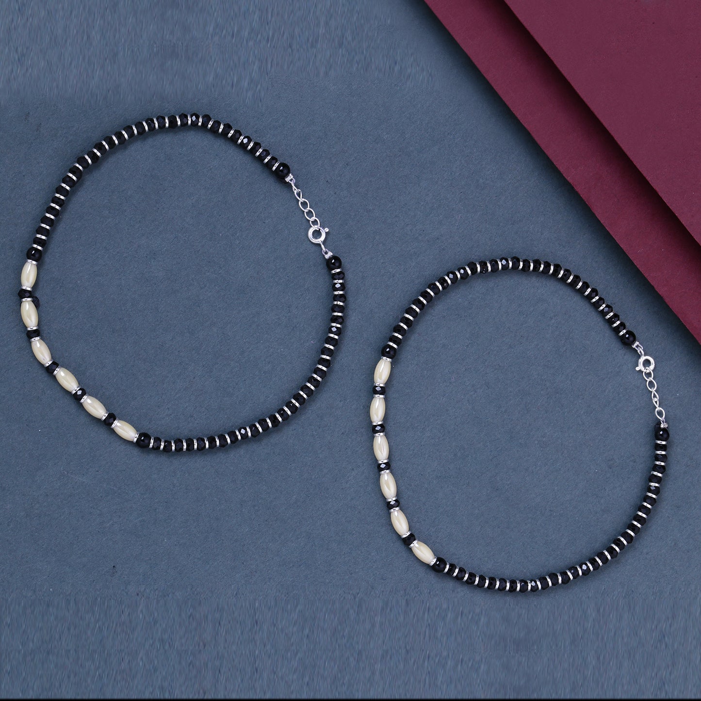 Sterling silver 925 Peach color Bead Nazariya Anklet for women
