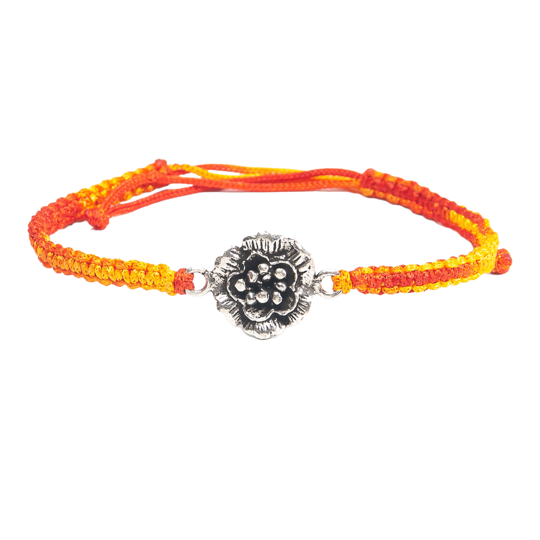 Flower Rakhi for Brother 925 Sterling Silver with Thread - Perfect for Men, Women, Boys, and Girls on Raksha Bandhan