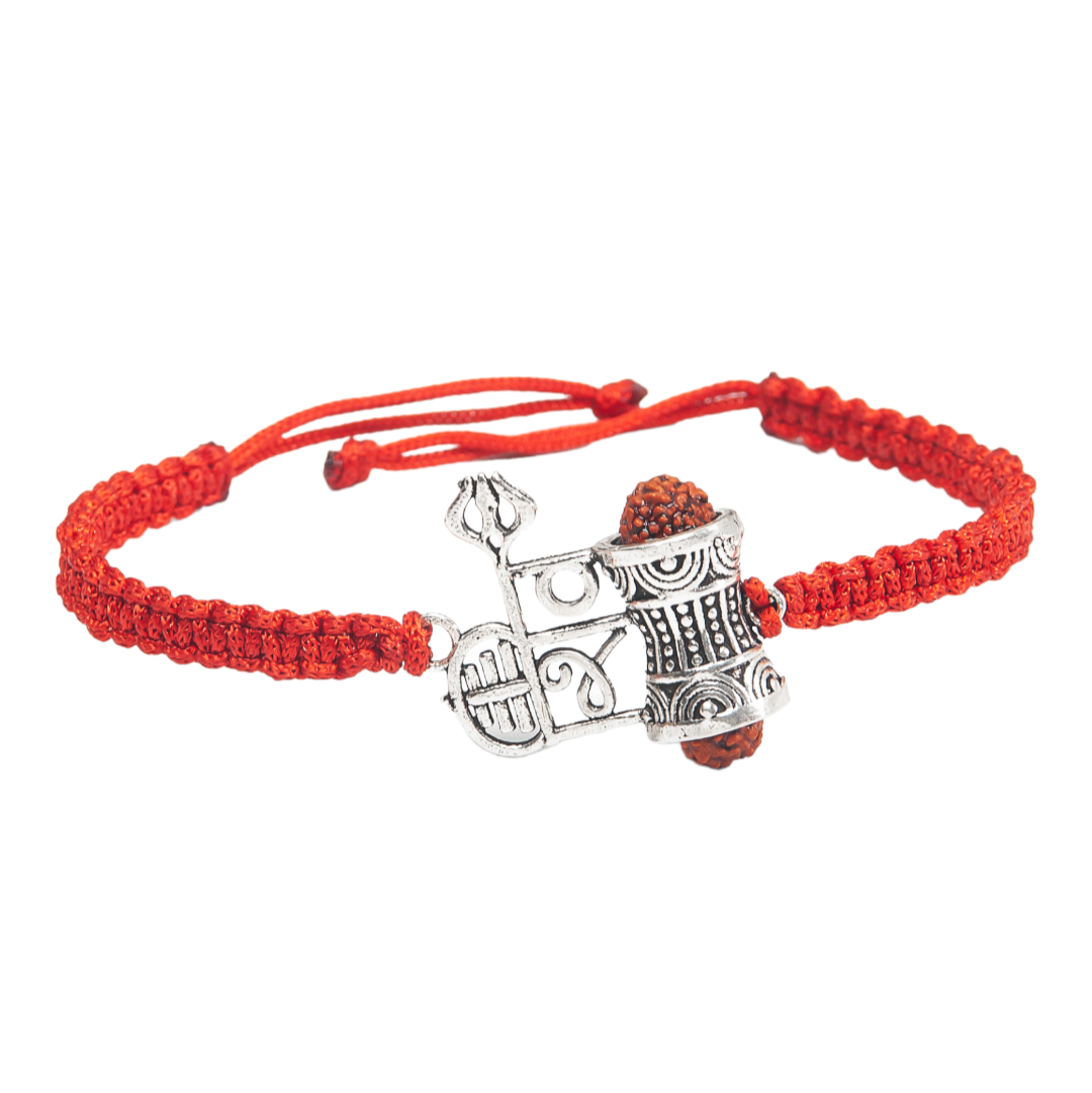 Shiv Damroo Rakhi for Brother 925 Sterling Silver with Thread - Perfect for Men, Women, Boys, and Girls on Raksha Bandhan