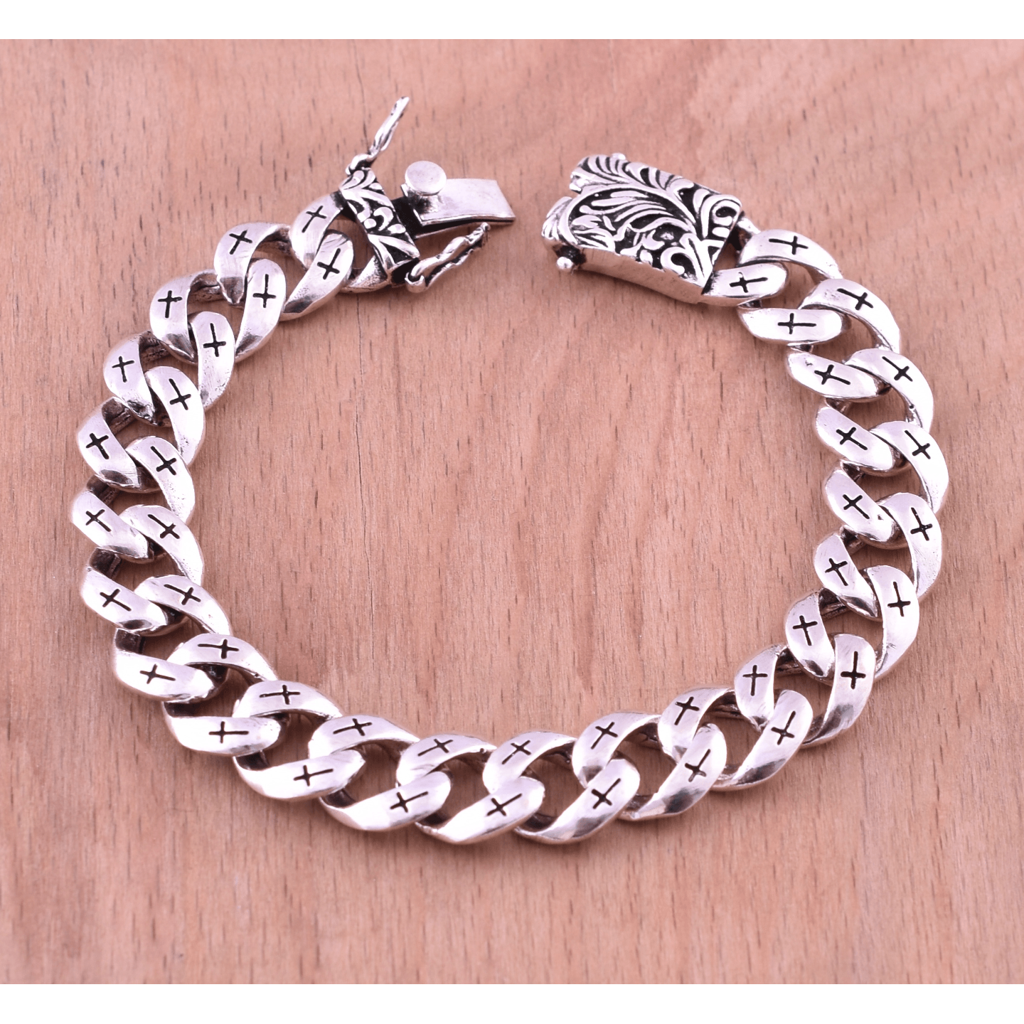 Silver Curb Chain Bracelet - Silver Oxidize Link Chain Bracelet - Length 8.25 Inches - Handmade Bracelet