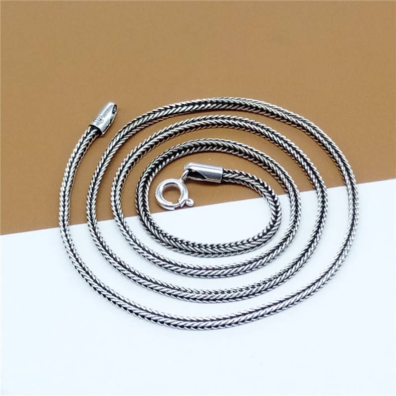 Sterling Silver Foxtail Chain, Bali Wheat Chain, 925 Silver Bali Wheat Chain Necklace, Twist Rope Chain Necklace 2mm