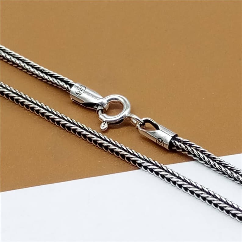 Sterling Silver Foxtail Chain, Bali Wheat Chain, 925 Silver Bali Wheat Chain Necklace, Twist Rope Chain Necklace 2mm