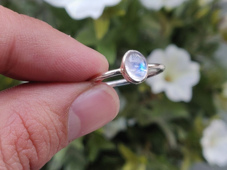 Natural White Rainbow Moonstone Ring - Solid 925 Sterling Silver Ring