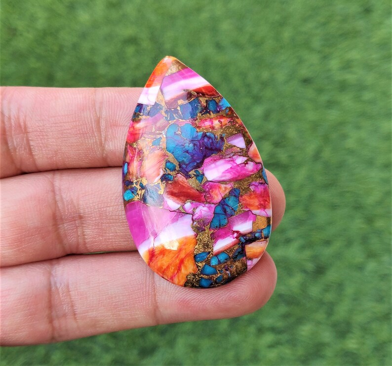 Pink Spiny Oyster Copper Turquoise Cabochon