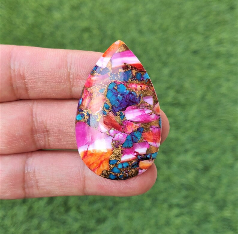 Pink Spiny Oyster Copper Turquoise Cabochon
