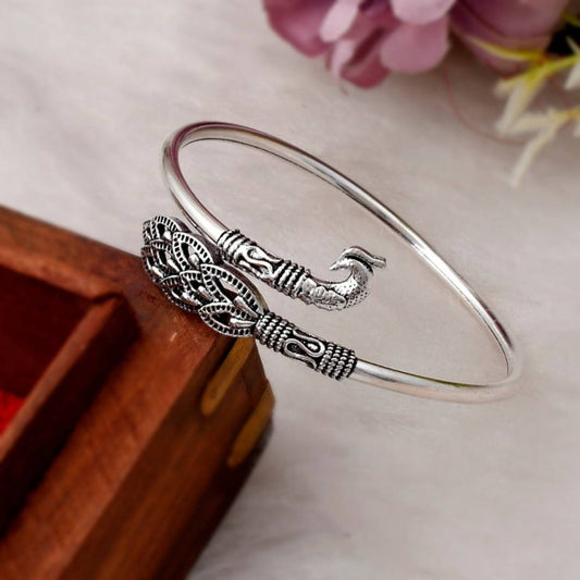 Silver Peacock Bangle Bracelet