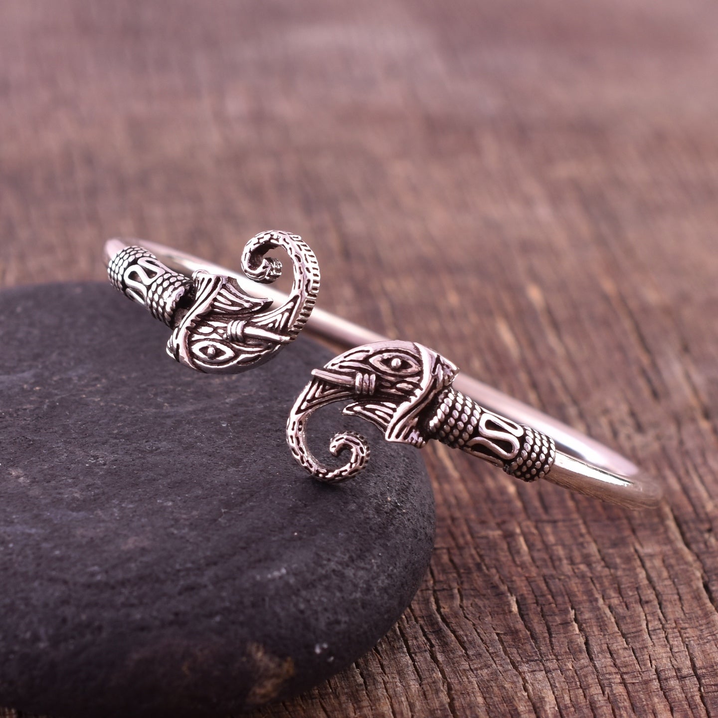 925 Sterling Silver Oxidised Elephant Kada Bangle Bracelet