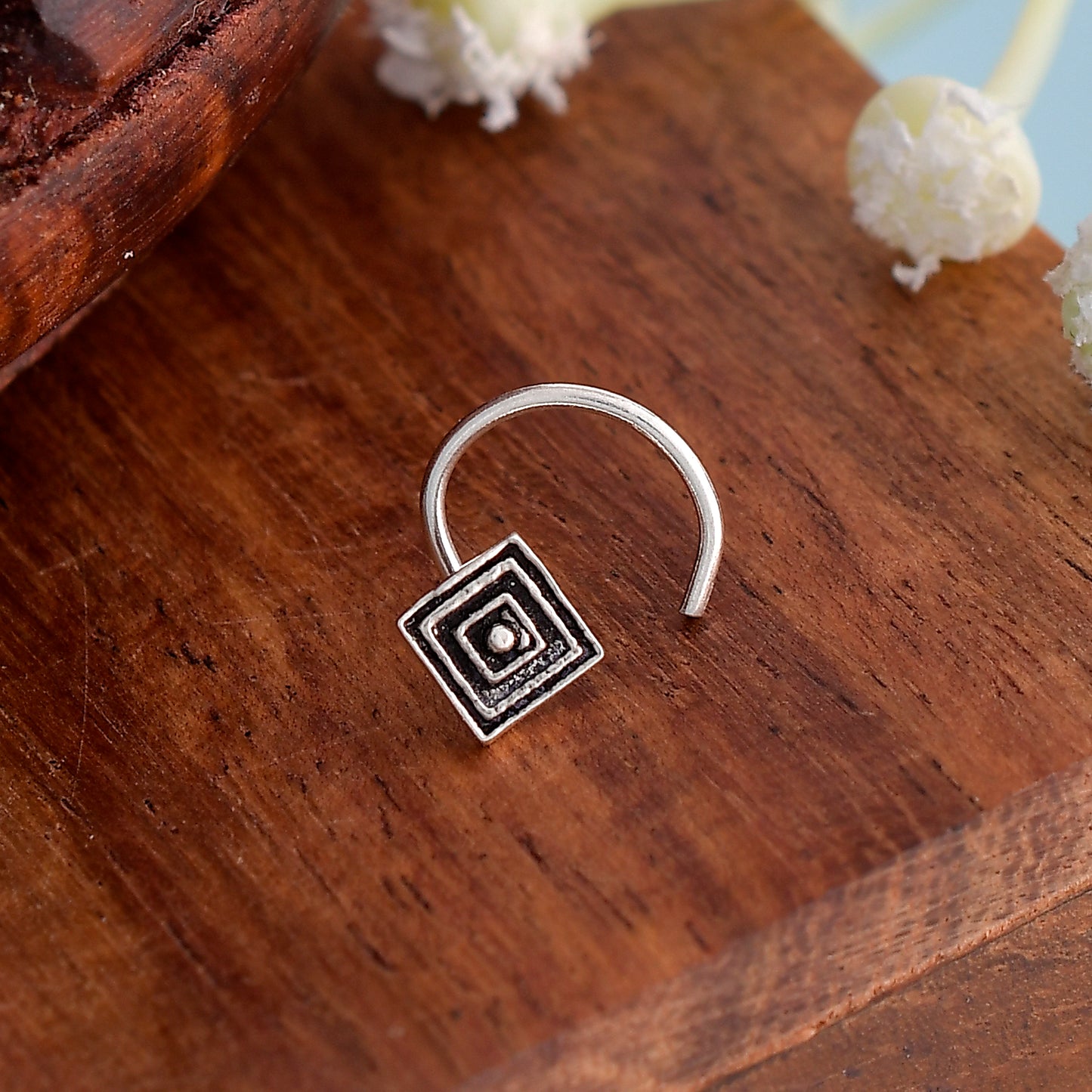 Sterling Silver 925 Square Nose pin For Women