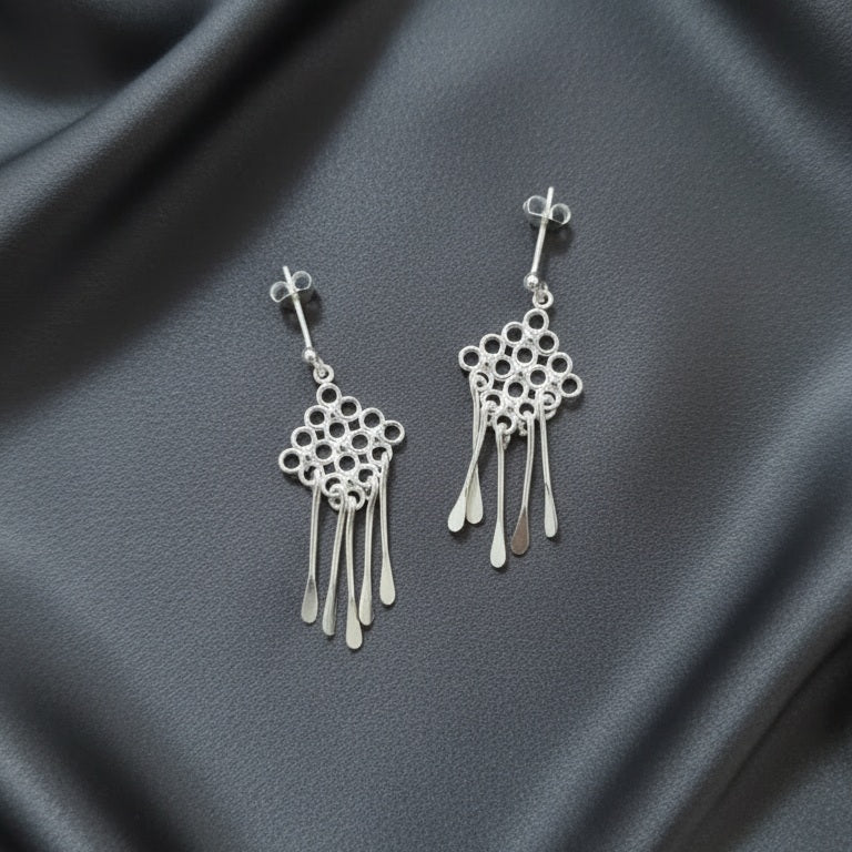 925 Sterling Silver Long Dangle Earrings for Women & Girls | Handmade Filigree Drop Earrings | Lightweight Elegant Silver Jewelry | Ethnic & Western Wear