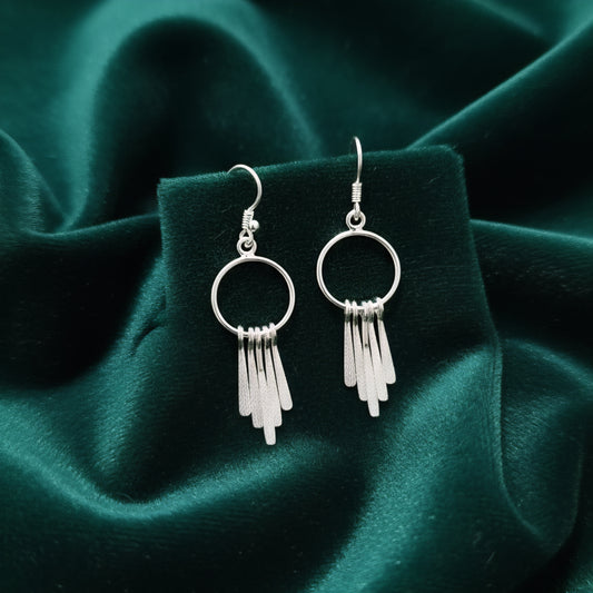925 Sterling Silver Circle Dangle Earrings for Women & Girls | Minimalist Silver Bar Drop Earrings | Handcrafted Lightweight Daily Wear Jewelry