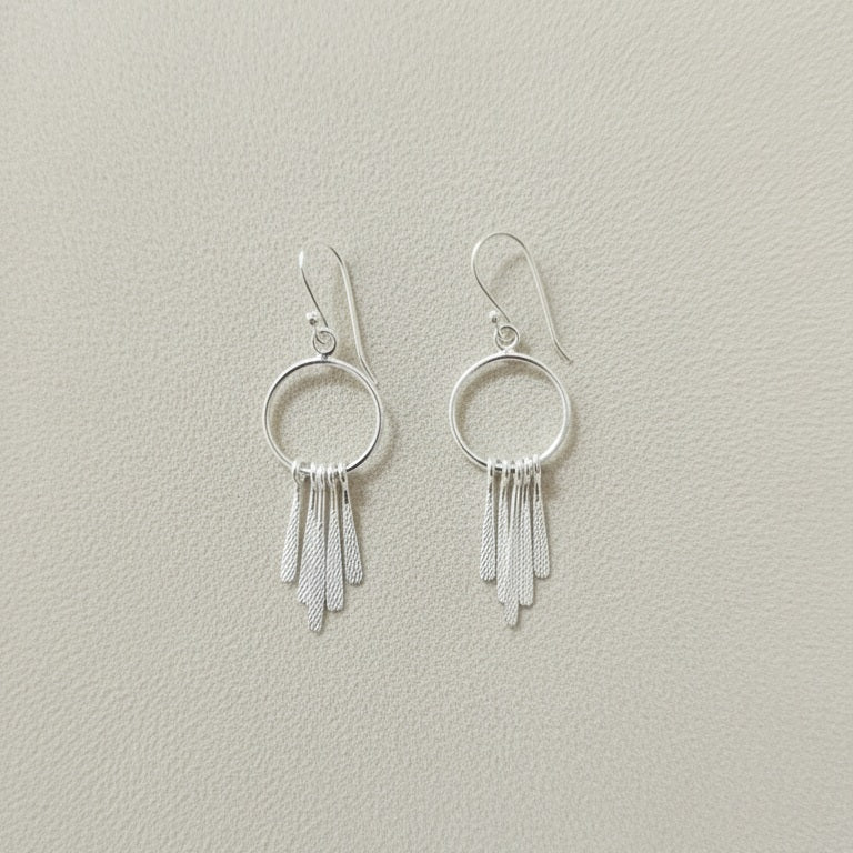 925 Sterling Silver Circle Dangle Earrings for Women & Girls | Minimalist Silver Bar Drop Earrings | Handcrafted Lightweight Daily Wear Jewelry