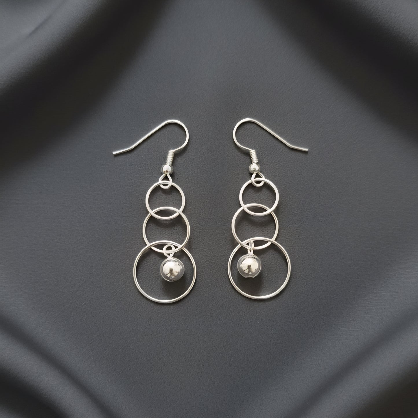 925 Sterling Silver Multi-Circle Dangle Earrings for Women & Girls | Handmade Silver Drop Earrings with Bead Charm