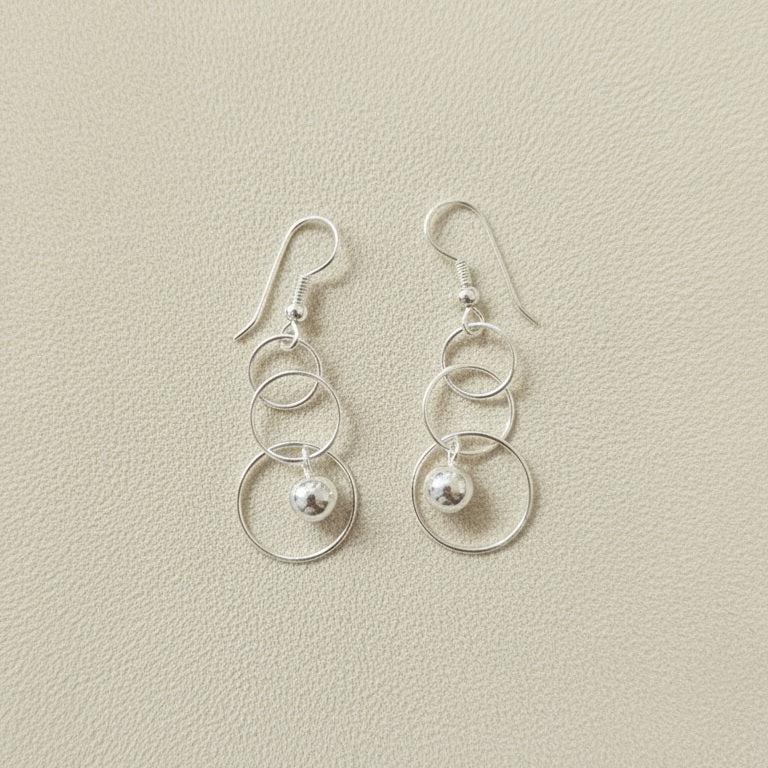 925 Sterling Silver Multi-Circle Dangle Earrings for Women & Girls | Handmade Silver Drop Earrings with Bead Charm