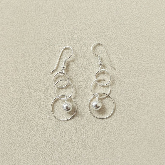 925 Sterling Silver Multi-Circle Dangle Earrings for Women & Girls | Handmade Silver Drop Earrings with Bead Charm