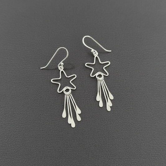 925 Sterling Silver Star Dangle Earrings for Women & Girls | Handmade Shooting Star Drop Earrings