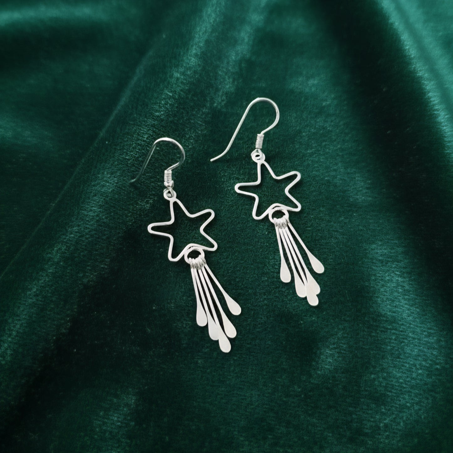 925 Sterling Silver Star Dangle Earrings for Women & Girls | Handmade Shooting Star Drop Earrings