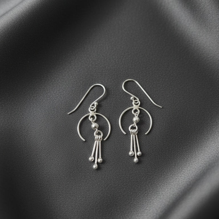925 Sterling Silver Semi-Circle Dangle Earrings for Women & Girls | Minimal Boho Drop Earrings | Lightweight Anti-Tarnish Silver Jewelry | Handmade Gift
