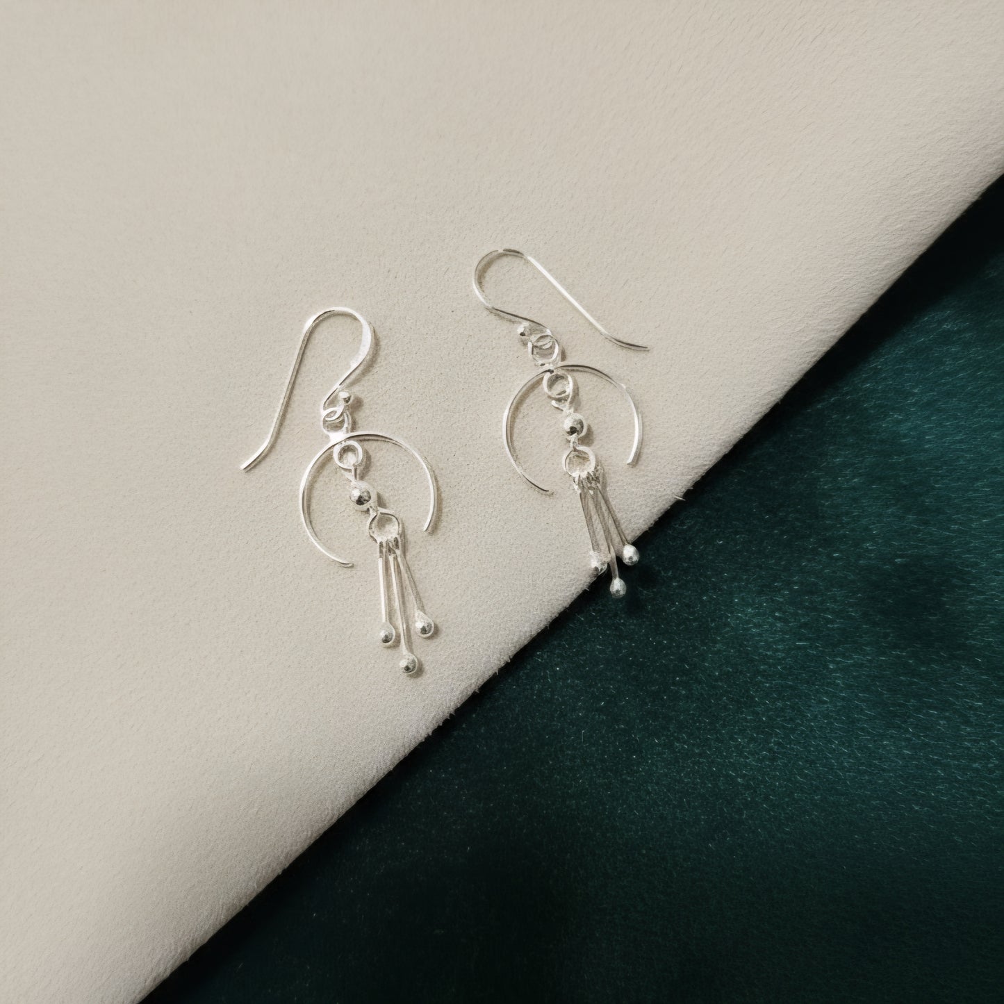 925 Sterling Silver Semi-Circle Dangle Earrings for Women & Girls | Minimal Boho Drop Earrings | Lightweight Anti-Tarnish Silver Jewelry | Handmade Gift