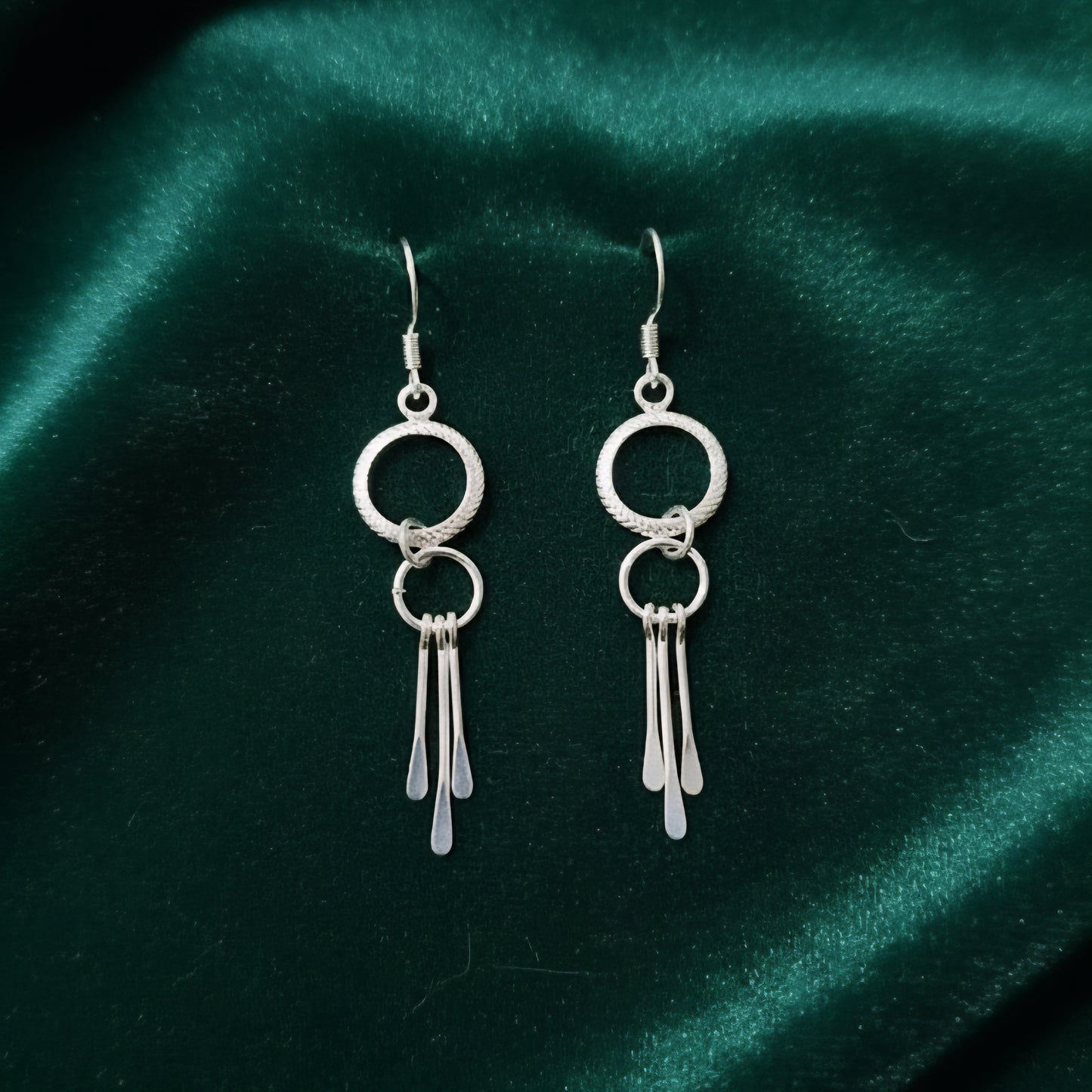 925 Sterling Silver Double Circle Dangle Earrings for Women | Handmade Lightweight Drop Earrings | Modern Minimal Silver Jewelry