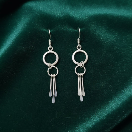 925 Sterling Silver Double Circle Dangle Earrings for Women | Handmade Lightweight Drop Earrings | Modern Minimal Silver Jewelry