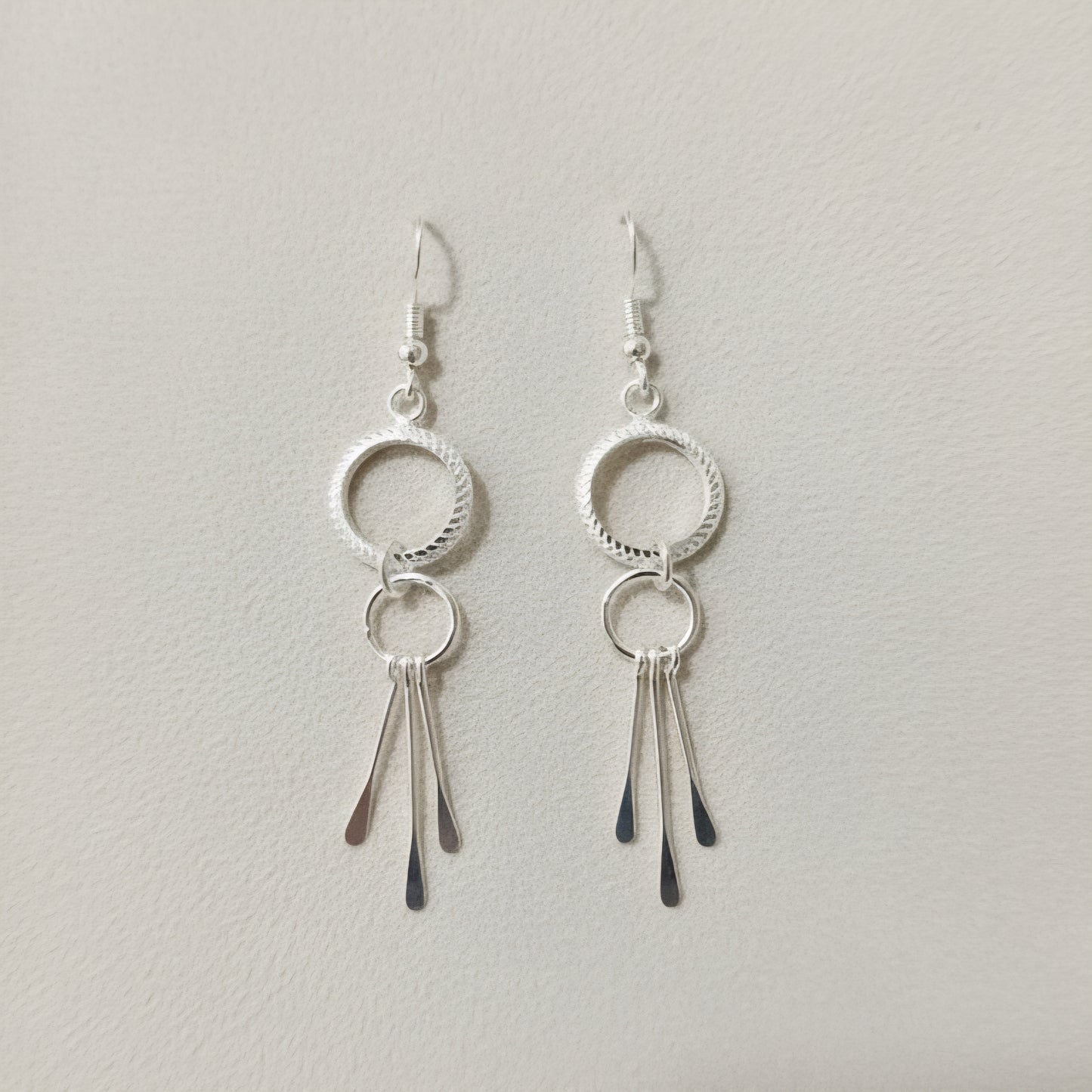 925 Sterling Silver Double Circle Dangle Earrings for Women | Handmade Lightweight Drop Earrings | Modern Minimal Silver Jewelry