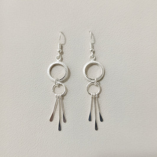 925 Sterling Silver Double Circle Dangle Earrings for Women | Handmade Lightweight Drop Earrings | Modern Minimal Silver Jewelry
