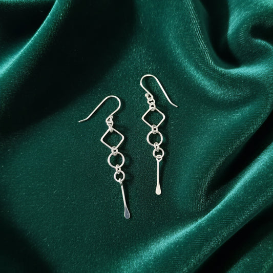 925 Sterling Silver Geometric Dangle Earrings for Women | Modern Handmade Silver Earrings | Long Lightweight Statement Earrings | Minimal Jewelry Gift