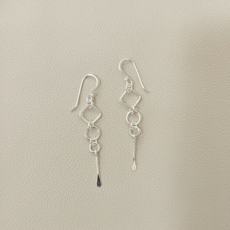 925 Sterling Silver Geometric Dangle Earrings for Women | Modern Handmade Silver Earrings | Long Lightweight Statement Earrings | Minimal Jewelry Gift