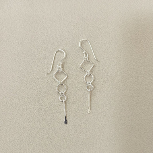 925 Sterling Silver Geometric Dangle Earrings for Women | Modern Handmade Silver Earrings | Long Lightweight Statement Earrings | Minimal Jewelry Gift