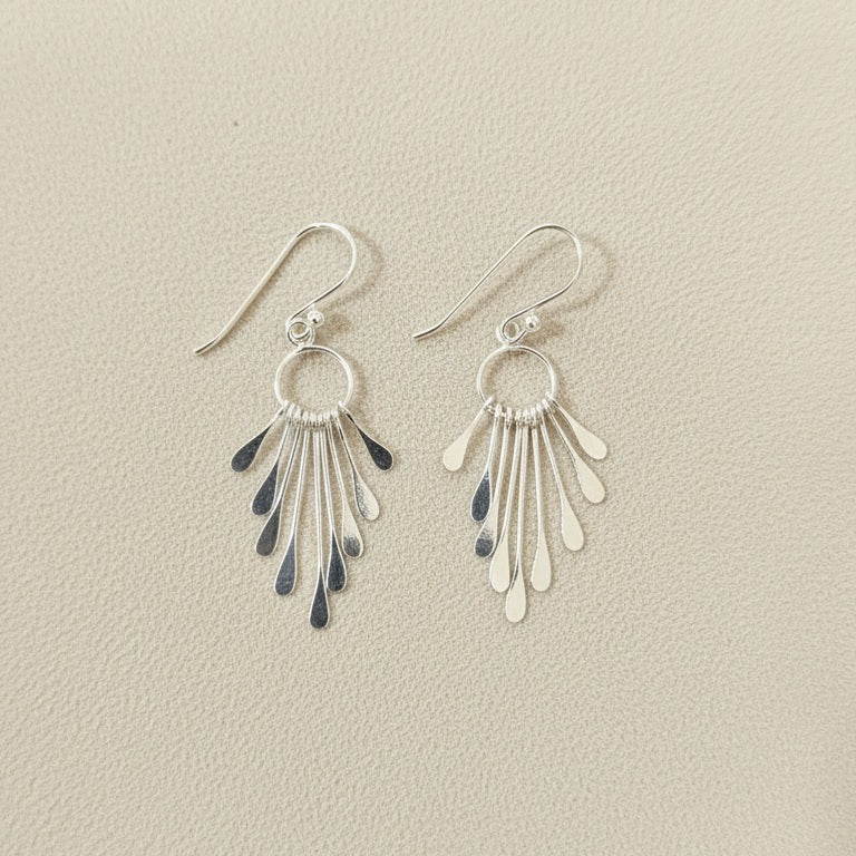 925 Sterling Silver Sunburst Dangle Earrings for Women | Handmade Radiant Drop Earrings | Lightweight Modern Silver Jewelry | Gift for Her