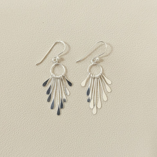 925 Sterling Silver Sunburst Dangle Earrings for Women | Handmade Radiant Drop Earrings | Lightweight Modern Silver Jewelry | Gift for Her