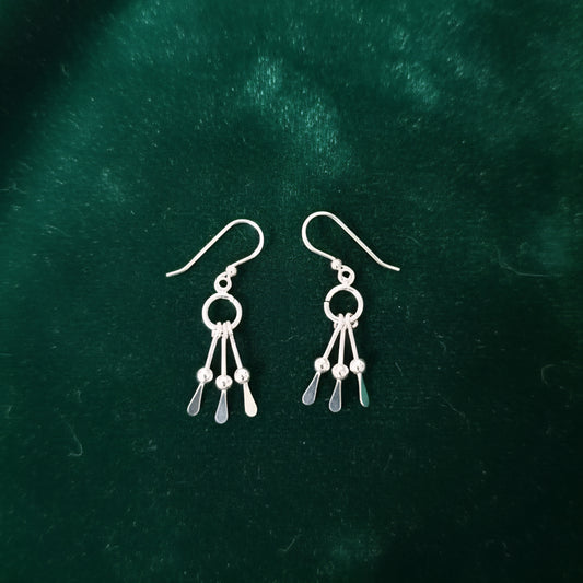 925 Sterling Silver Minimal Drop Earrings for Women | Handmade Silver Danglers with Bead Accents | Elegant Lightweight Everyday Jewelry