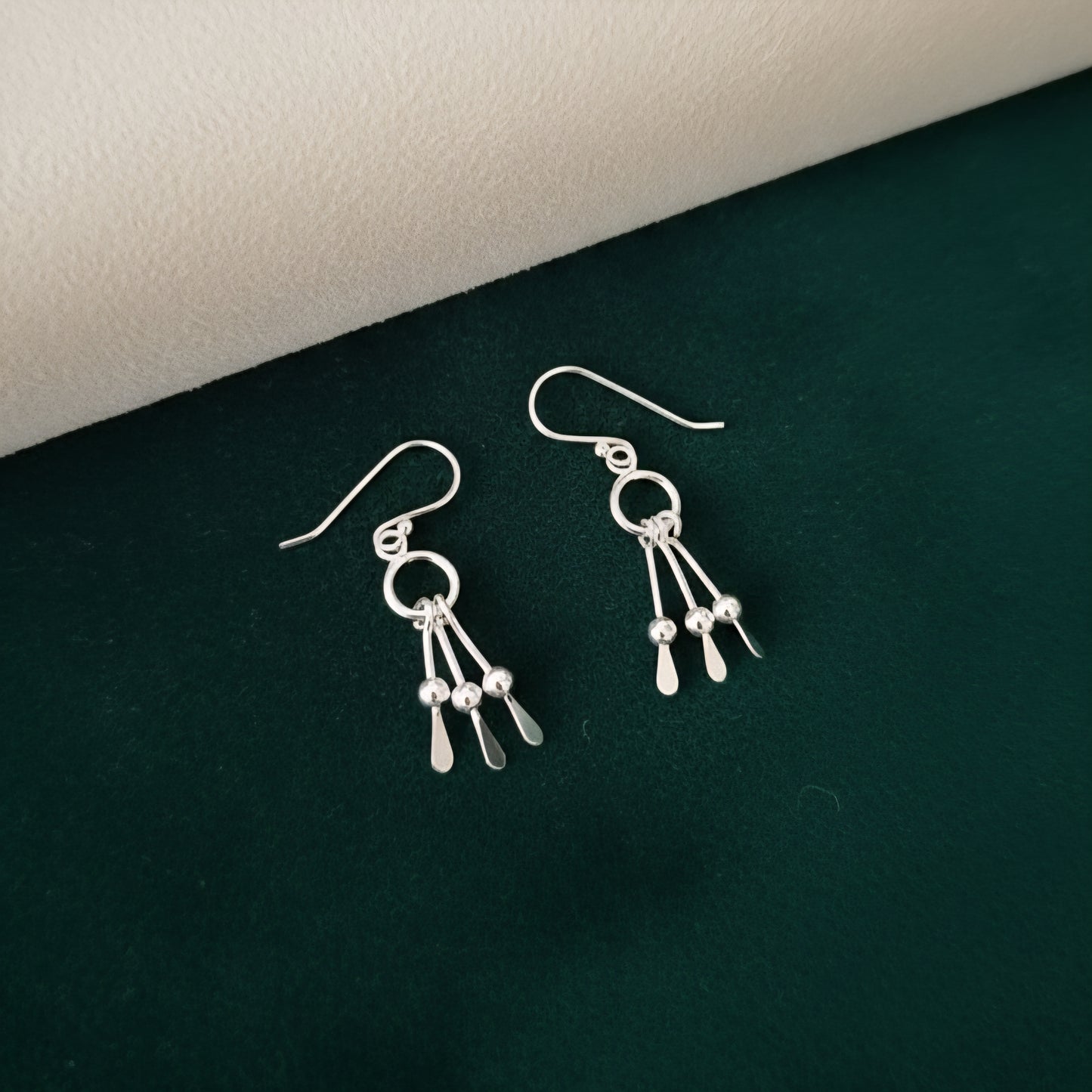 925 Sterling Silver Minimal Drop Earrings for Women | Handmade Silver Danglers with Bead Accents | Elegant Lightweight Everyday Jewelry