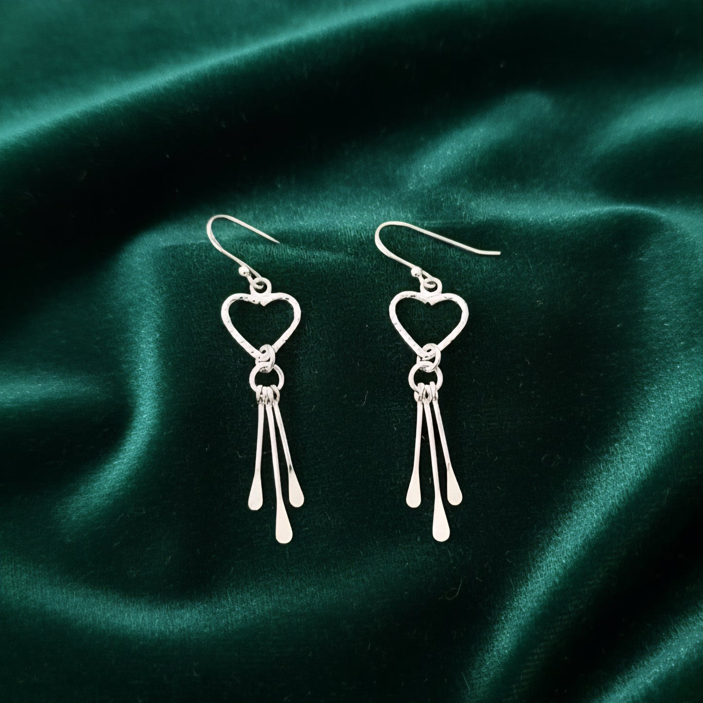 925 Sterling Silver Heart Drop Earrings | Handmade Silver Danglers for Women | Romantic Minimalist Jewelry Gift