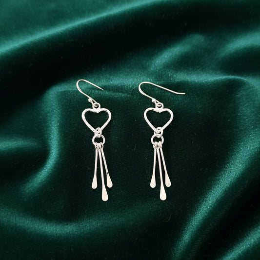 925 Sterling Silver Heart Drop Earrings | Handmade Silver Danglers for Women | Romantic Minimalist Jewelry Gift