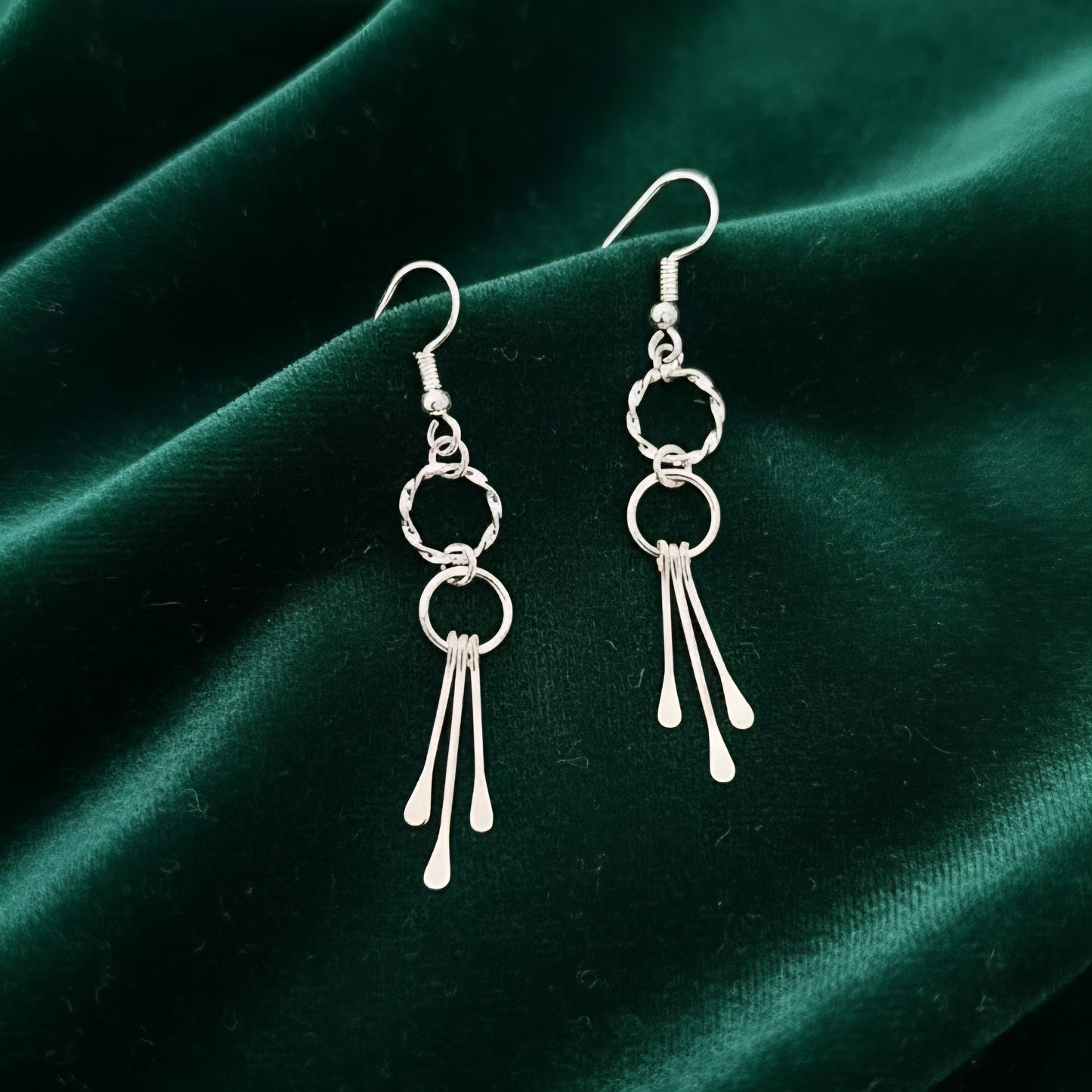 925 Sterling Silver Textured Circle Drop Earrings | Handmade Silver Danglers | Elegant Lightweight Earrings for Women