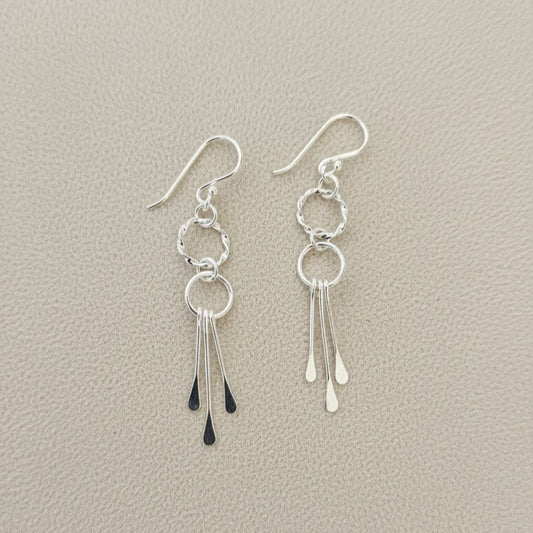 925 Sterling Silver Textured Circle Drop Earrings | Handmade Silver Danglers | Elegant Lightweight Earrings for Women