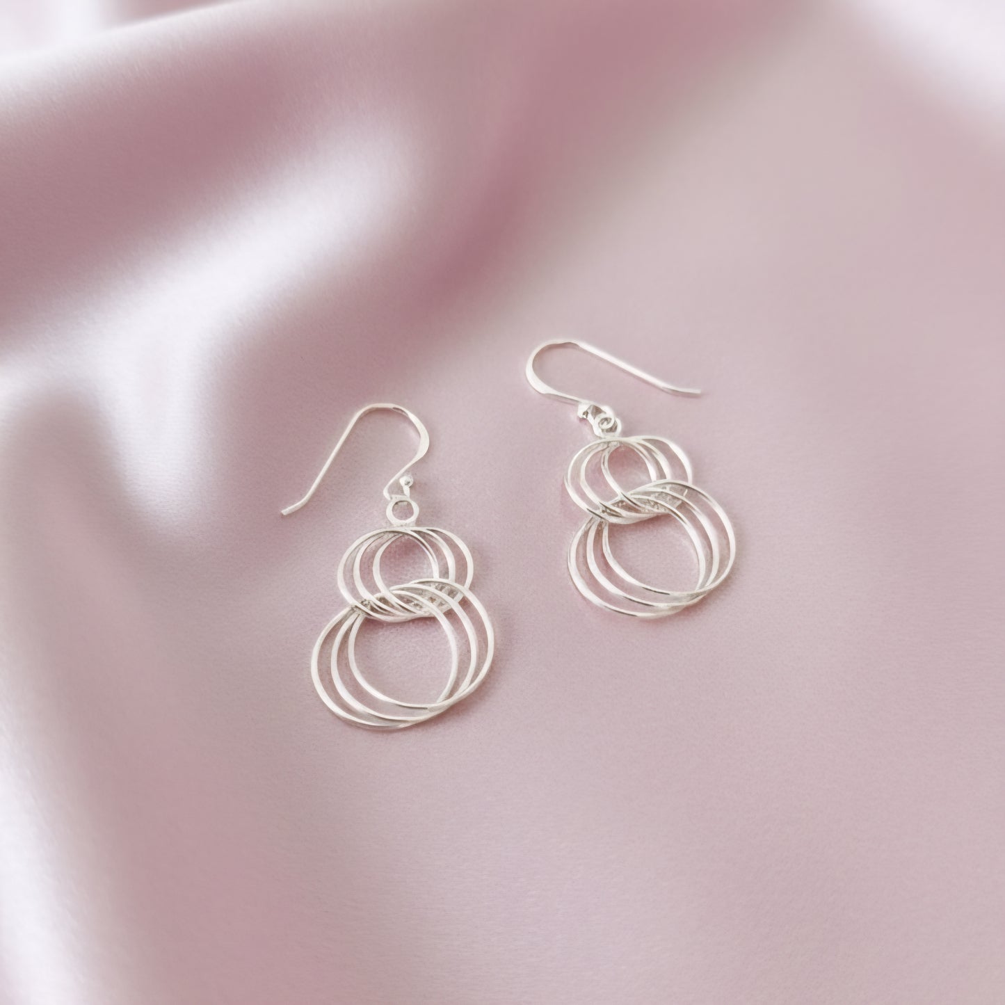 Handmade 925 Sterling Silver Interlocking Circle Earrings | Modern Layered Hoop Dangles | Lightweight Minimalist Silver Jewelry