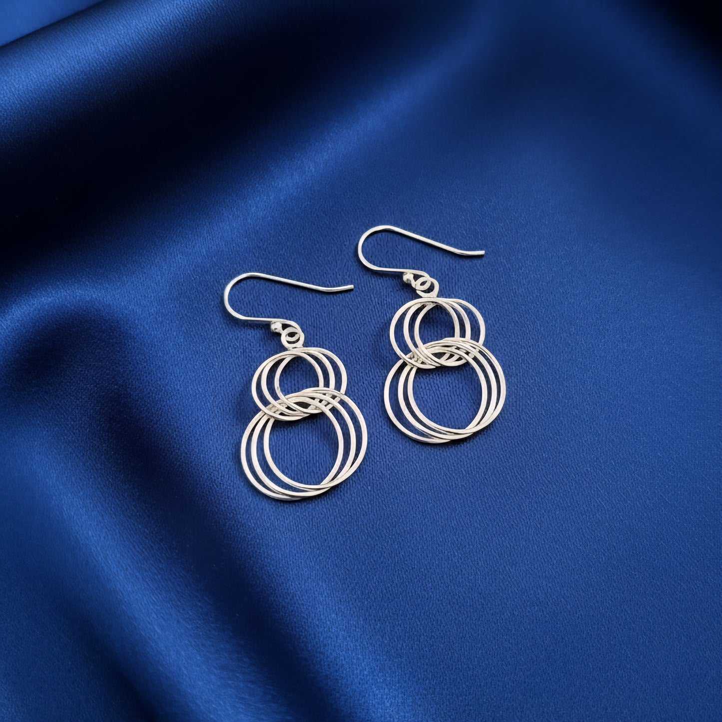 Handmade 925 Sterling Silver Interlocking Circle Earrings | Modern Layered Hoop Dangles | Lightweight Minimalist Silver Jewelry
