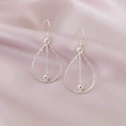 Handmade 925 Sterling Silver Teardrop Earrings with Silver Bead | Modern Minimalist Drop Earrings | Elegant Lightweight Jewelry for Women