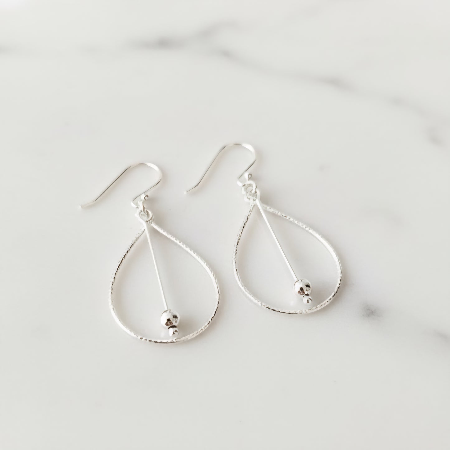 Handmade 925 Sterling Silver Teardrop Earrings with Silver Bead | Modern Minimalist Drop Earrings | Elegant Lightweight Jewelry for Women