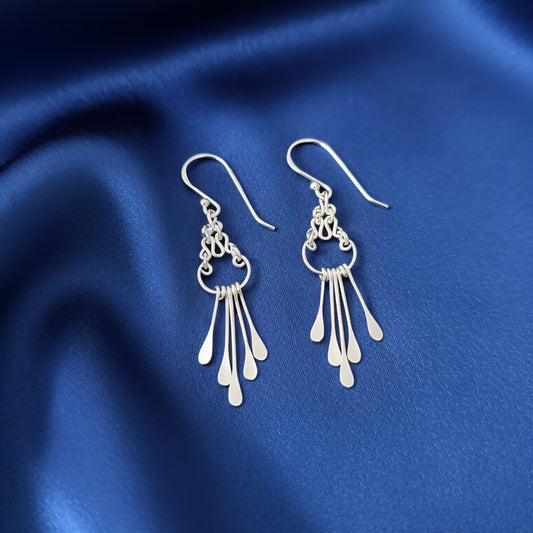 Handmade 925 Sterling Silver Cascade Drop Earrings | Elegant Boho Dangle Earrings | Minimalist Silver Jewelry for Women