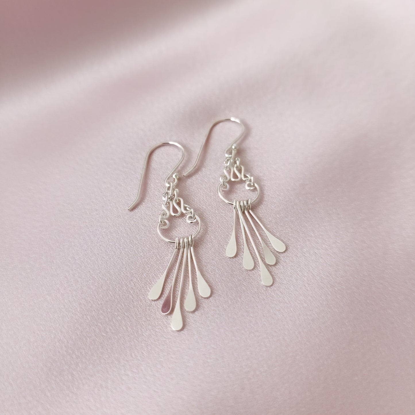 Handmade 925 Sterling Silver Cascade Drop Earrings | Elegant Boho Dangle Earrings | Minimalist Silver Jewelry for Women