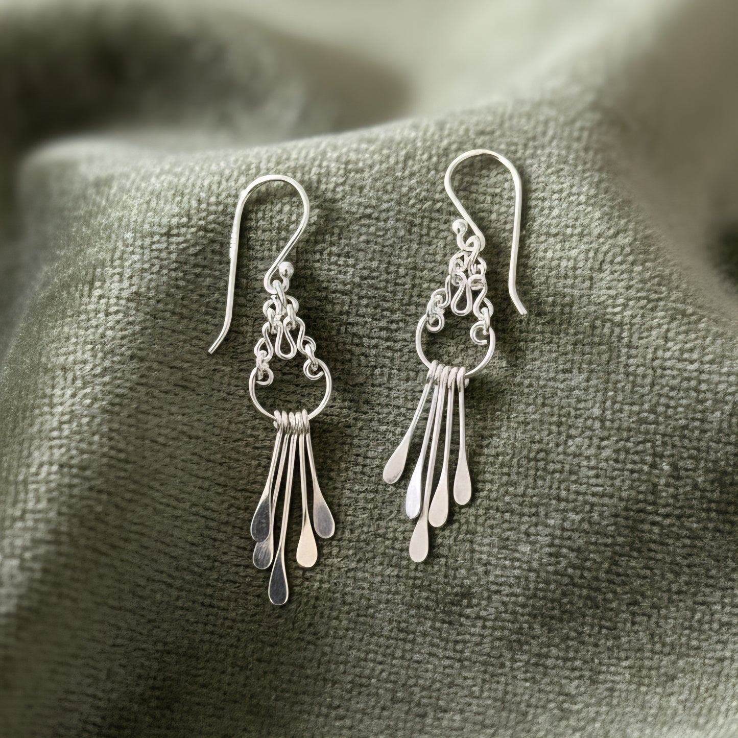 Handmade 925 Sterling Silver Cascade Drop Earrings | Elegant Boho Dangle Earrings | Minimalist Silver Jewelry for Women
