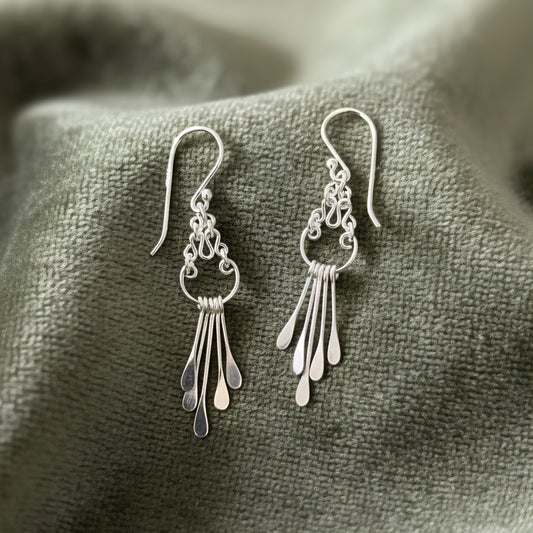 Handmade 925 Sterling Silver Cascade Drop Earrings | Elegant Boho Dangle Earrings | Minimalist Silver Jewelry for Women