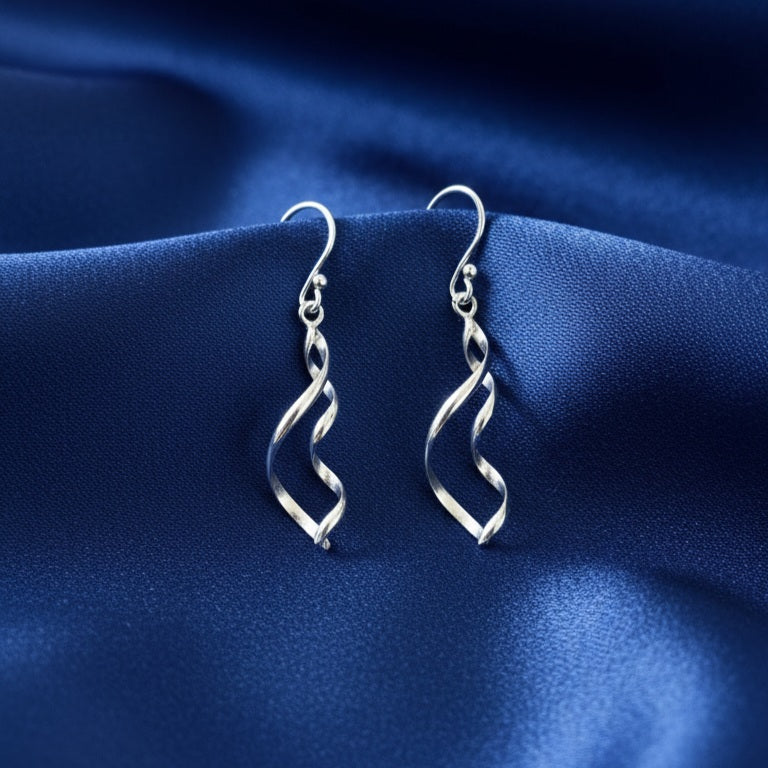 Handmade Sterling Silver Spiral Drop Earrings | Modern Twisted Dangle Earrings | Elegant Minimalist Silver Jewelry